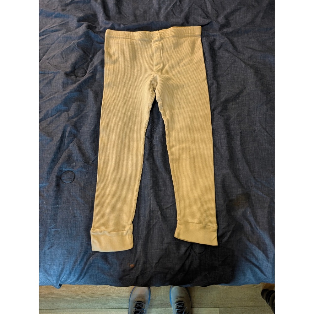 French Toast Kids Thermal Waffle Knit Pants Cream Tan Base Layer Size M Cotton